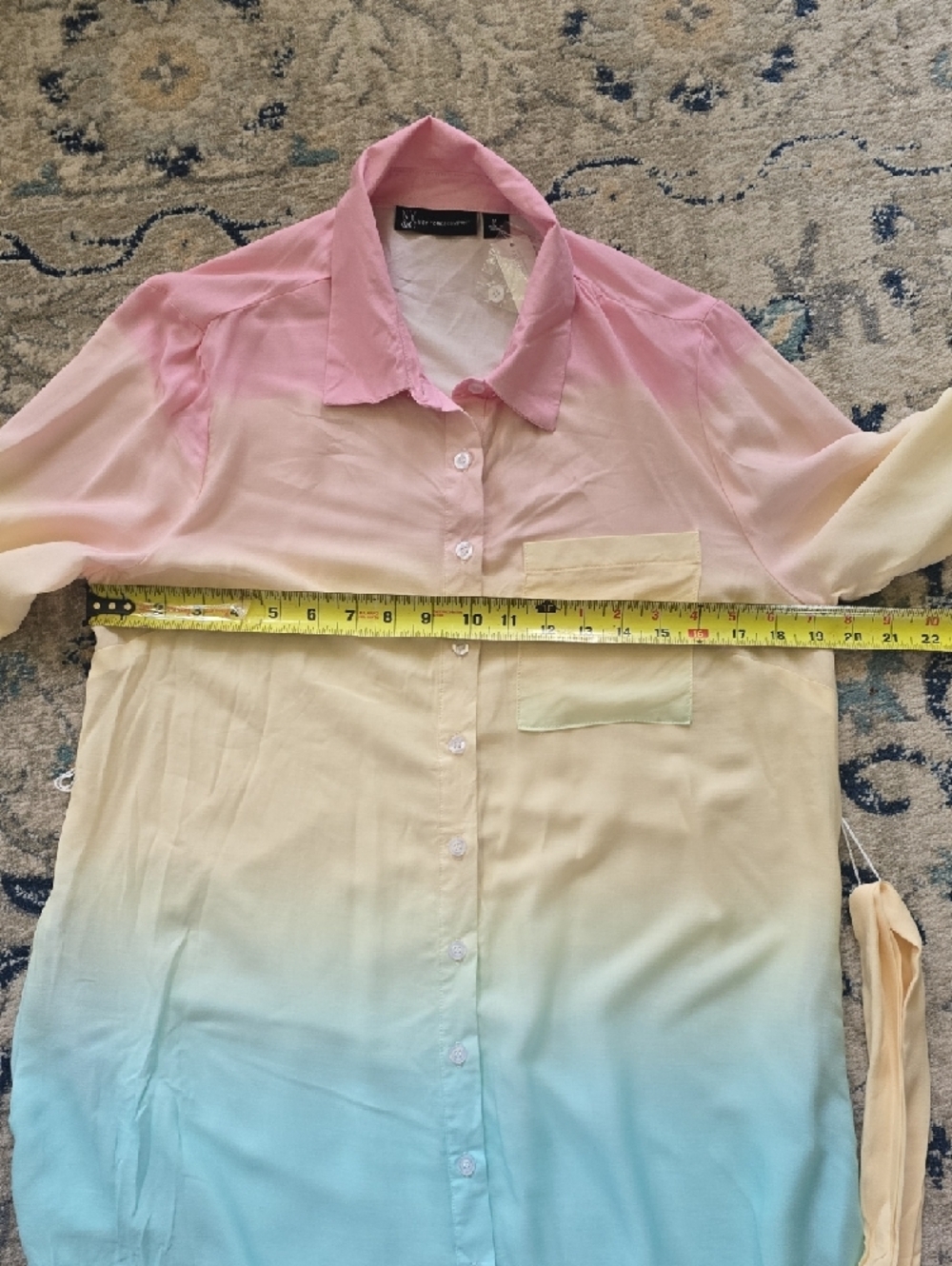 New York & Company Multicolor Pastel Ombre Shirt Dress - Picture 6 of 10